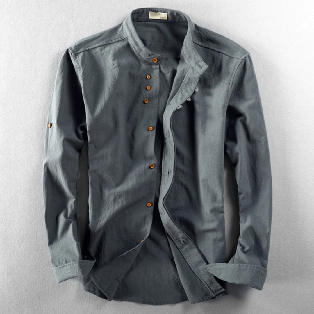 Herreskjorte - Slim Fit - Langermet med Kinakrave - Pustende og Stilig Design