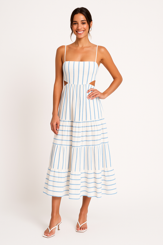 Dress woman – A-line cut – Spaghetti straps – Cutouts – Ruffle skirt