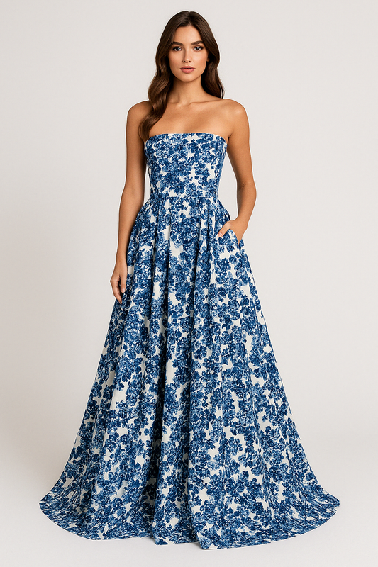 Dress for Women – Maxi Length – Strapless – Fitted Bodice – Flared Skirt