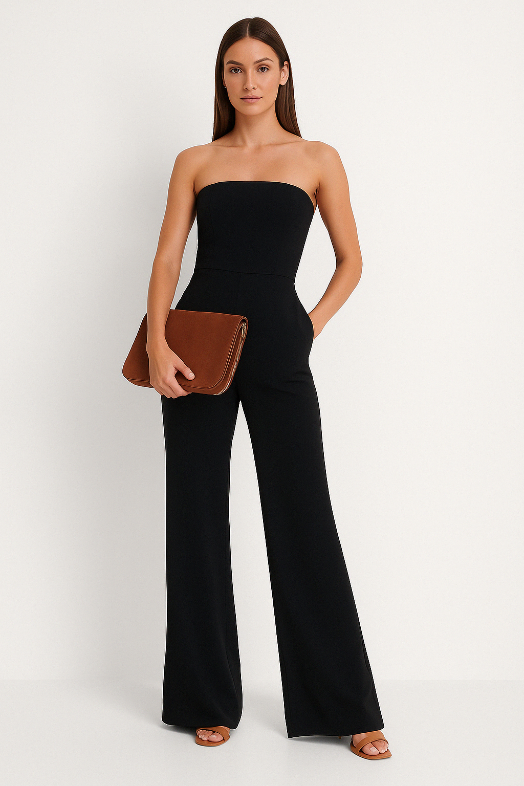 Women's Pantsuit – Strapless – Wide Legs – Elegant Fit – Formal Use
