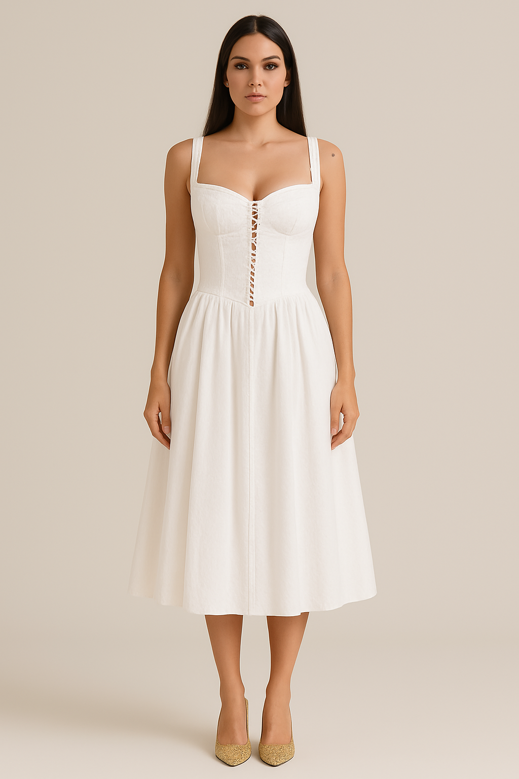 Dress for Women – Midi Length – Fitted Bodice – Lace – Off-Shoulder – Flowing Skirt