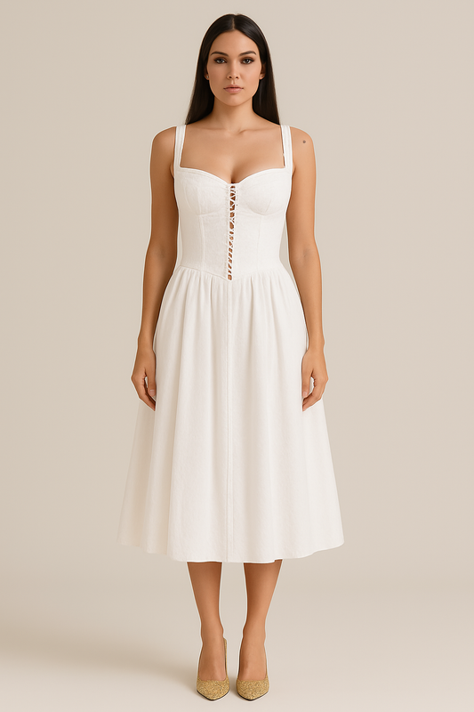Dress for Women – Midi Length – Fitted Bodice – Lace – Off-Shoulder – Flowing Skirt