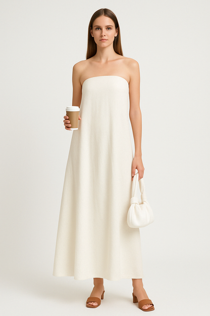 Women's Maxi Dress – Strapless – Cotton Linen Blend – Relaxed Fit – Backless