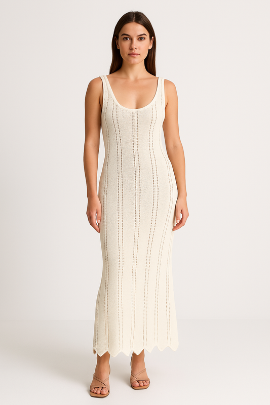 Dress for Women – Sleeveless Tight Fit – Open Back – Knitted Ribbed Structure