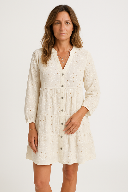 Dress for Women – Cotton with Embroidered Lace – Loose Fit – V-Neck