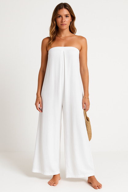 Dame Jumpsuit – Stroppeløs – Vid Passform – Bred Bein – Lett og Pustende Stoff