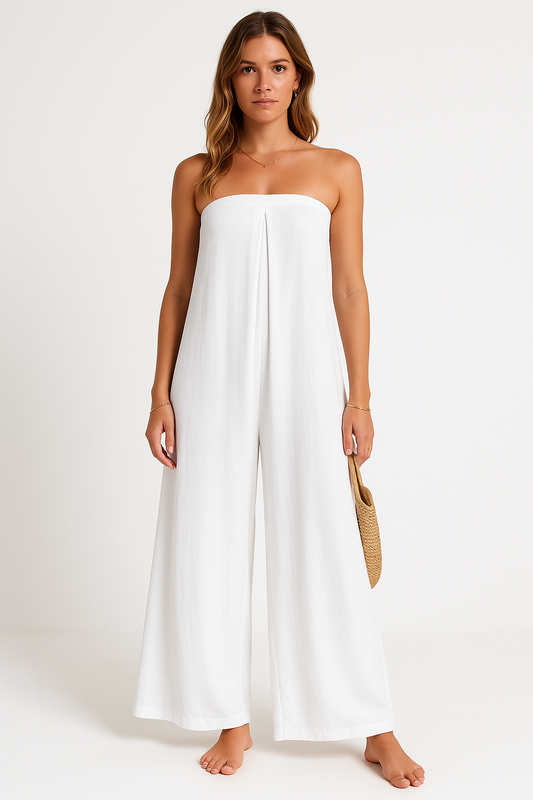 Women's Jumpsuit – Strapless Bandeau – Relaxed Fit – Wide Legs – Lightweight Fabric