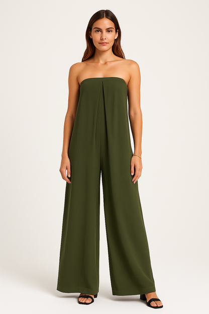Dame Jumpsuit – Stroppeløs – Vid Passform – Bred Bein – Lett og Pustende Stoff