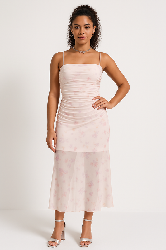 Dress woman – Sleeveless maxi dress – Slim fit – Ruched details – Mermaid flare