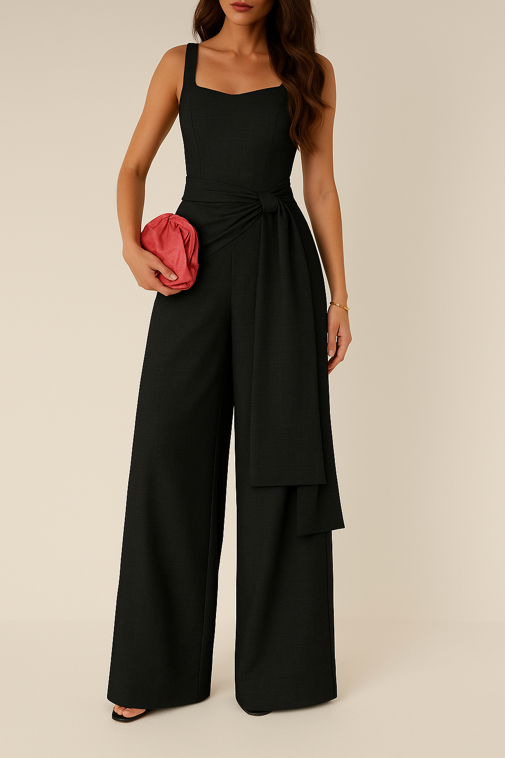 Women's Jumpsuit – Wide Leg – Sleeveless – Adjustable Waist – Linen Blend – Full Length