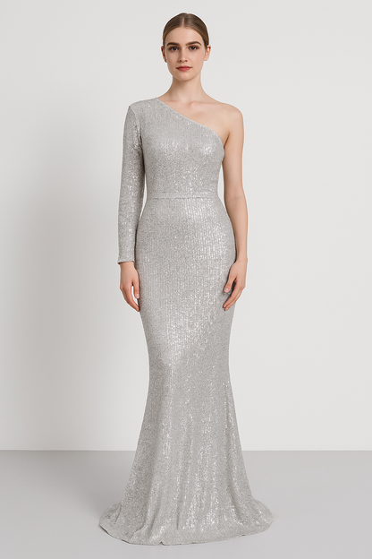 Dress for Women – Evening Gown – Slim Fit – One-Shoulder – Mermaid Cut – Sequin Details