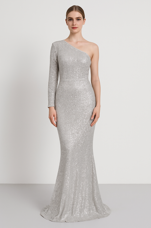 Dress for Women – Evening Gown – Slim Fit – One-Shoulder – Mermaid Cut – Sequin Details