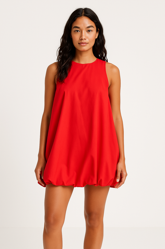 Dress woman – mini dress in 100% cotton – sleeveless loose fit – open back lantern cut