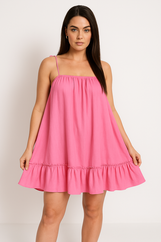 Women's Dress – Light Cotton – A-line Fit – Spaghetti Straps – Ruffle Hem