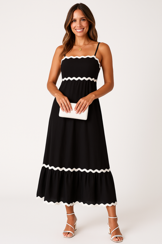 Women's Maxi Dress – A-line Fit – Ruffles and Layers – Strapless Cotton