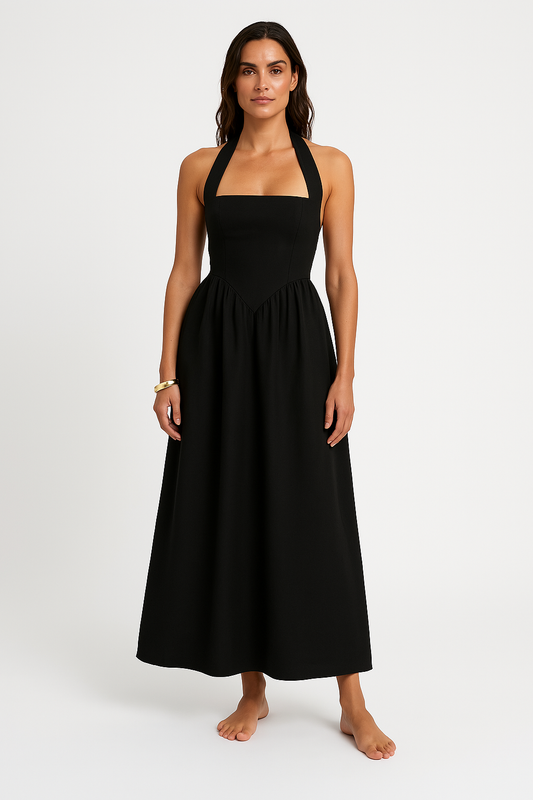 Women's Maxi Dress – Sleeveless Halterneck – Open Back – Elegant Flattering Cut