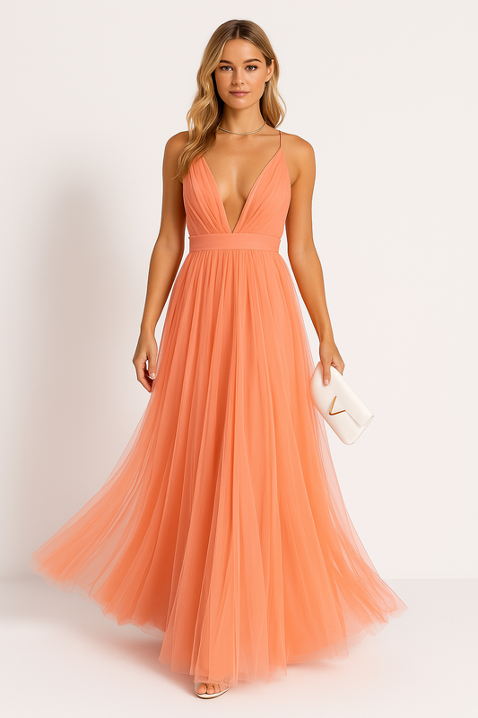 Dress for Women – Maxi – Sleeveless – Deep V-neck – Fitted Waist – Lightweight Fabric