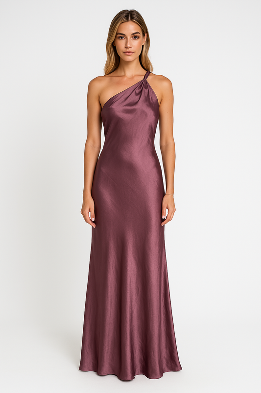 Dress for Women – Satin – Slim Fit – Floor Length – One Shoulder Party Dress