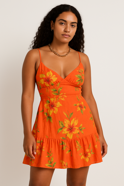 Women's Dress – Cotton – Smocked Bodice – A-line – Spaghetti Straps – Short Length