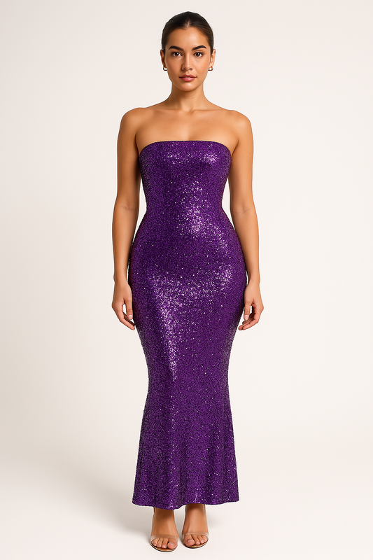 Dress for Women – Strapless Evening Dress – Slim Fit – Sequin Decoration – Floor-Length