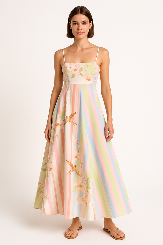 Maxi Dress Woman – A-line Fit – Spaghetti Straps – Cotton – Graffiti Pattern