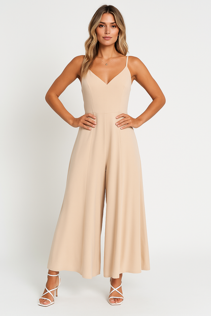 Women's Jumpsuit – V-neck – Spaghetti Straps – Wide Legs – Relaxed Fit – Defined Waist