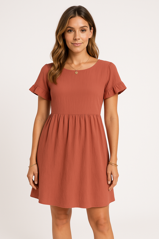 Dress for Women – Cotton Linen Blend – Loose Fit – Ruffle Sleeves – Knee-Length Casual