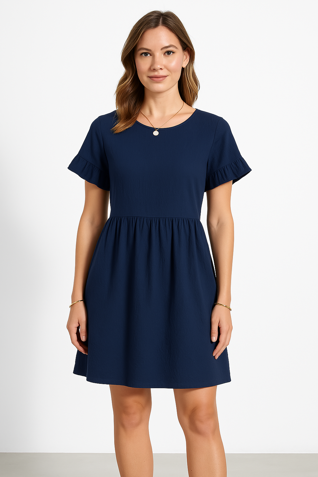 Dress for Women – Cotton Linen Blend – Loose Fit – Ruffle Sleeves – Knee-Length Casual
