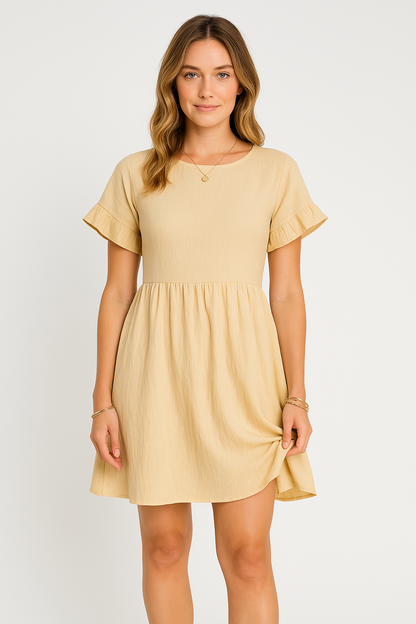 Dress for Women – Cotton Linen Blend – Loose Fit – Ruffle Sleeves – Knee-Length Casual