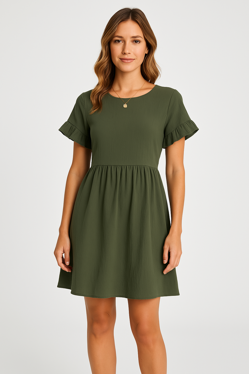 Dress for Women – Cotton Linen Blend – Loose Fit – Ruffle Sleeves – Knee-Length Casual