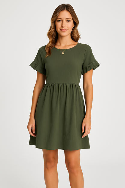 Dress for Women – Cotton Linen Blend – Loose Fit – Ruffle Sleeves – Knee-Length Casual