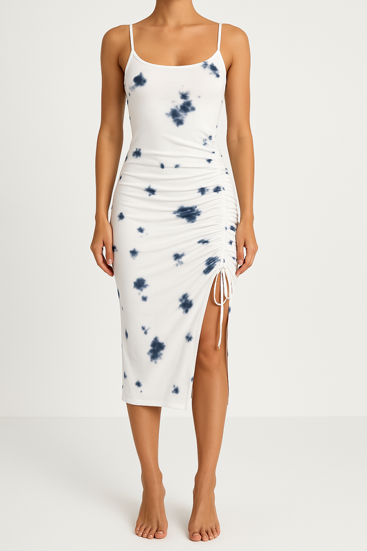 Women's Midi Dress – Tight Fit – Stretch Fabric – Adjustable Ruching – Slit