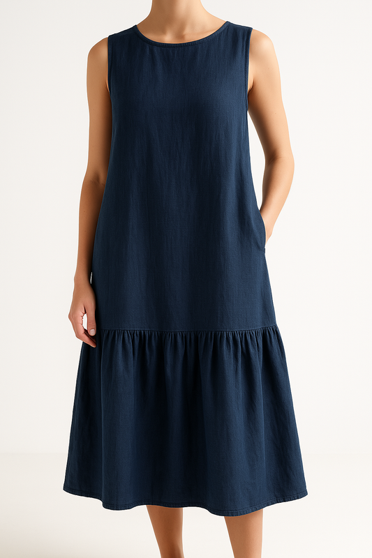 Women's Dress Midi – Sleeveless – Loose Fit – Linen Blend – Ruffle Hem – Everyday Use
