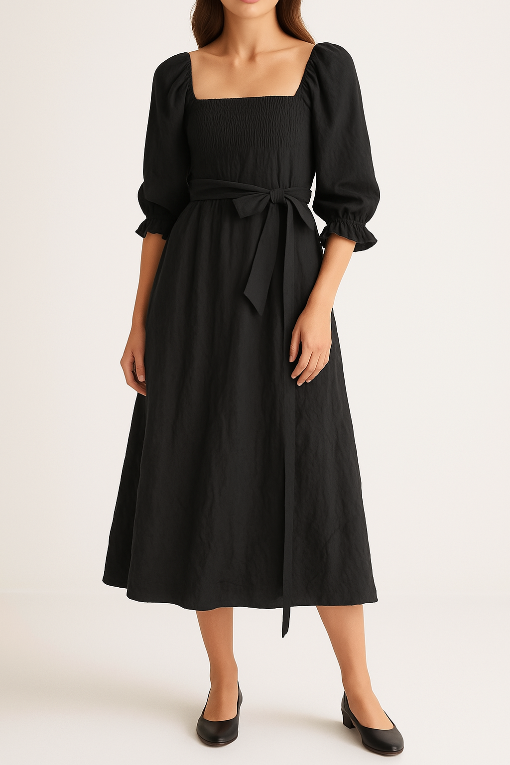 Dress for Women – Smocked Waist – A-line Cut – Puff Sleeves – Reversible Design