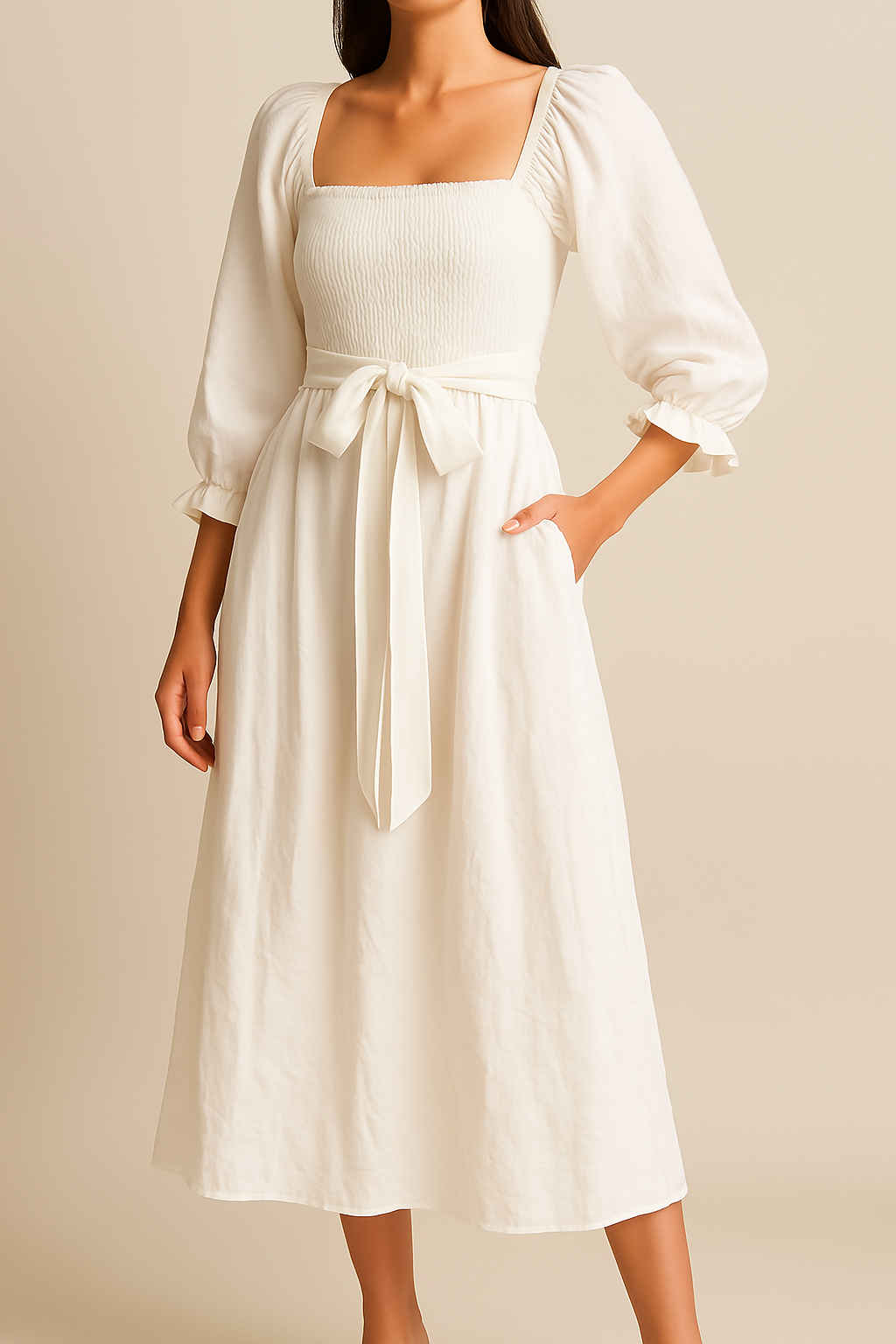 Dress for Women – Smocked Waist – A-line Cut – Puff Sleeves – Reversible Design