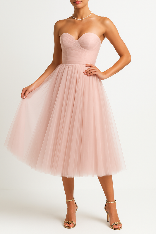 Dress for Women – Strapless Tulle – Floor-length – A-line Fit – Lined Bodice