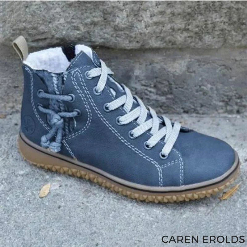 Dame Høye Sneakers - Skinn - Varmefôret - Slitesterk Såle - Snøring