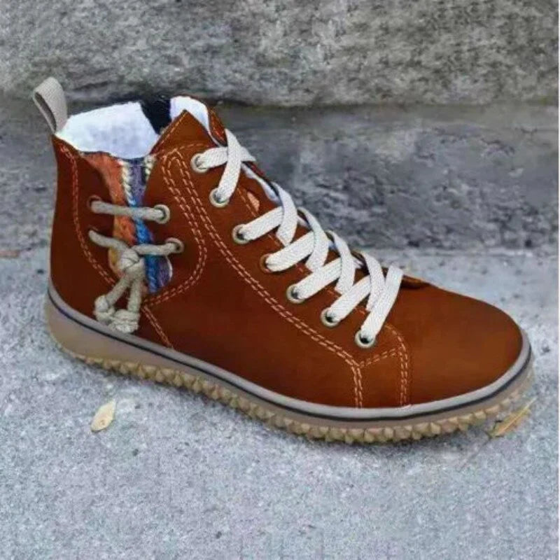 Dame Høye Sneakers - Skinn - Varmefôret - Slitesterk Såle - Snøring