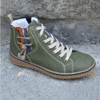 Dame Høye Sneakers - Skinn - Varmefôret - Slitesterk Såle - Snøring