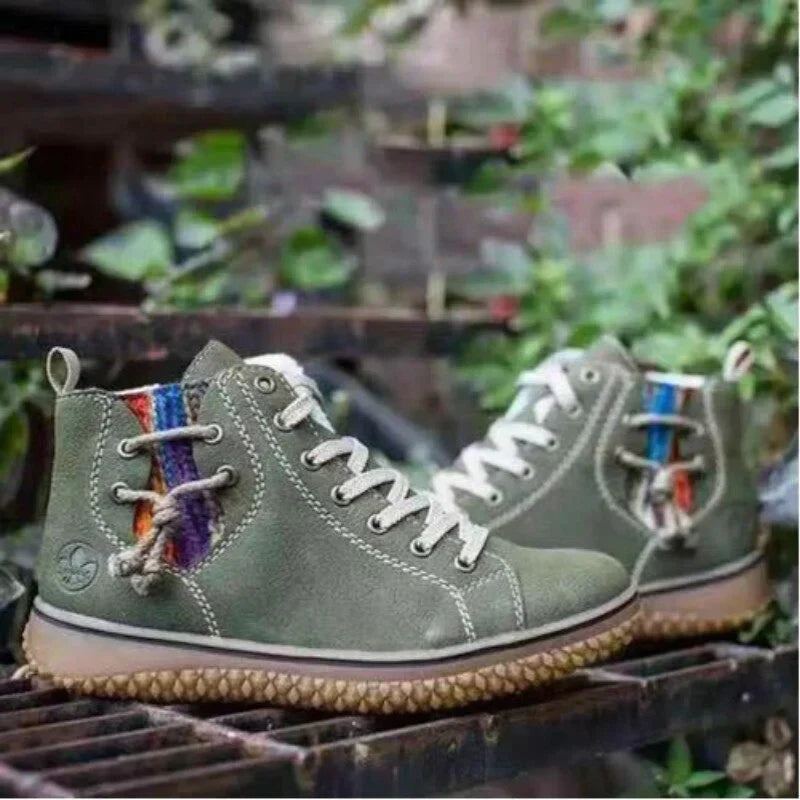 Dame Høye Sneakers - Skinn - Varmefôret - Slitesterk Såle - Snøring