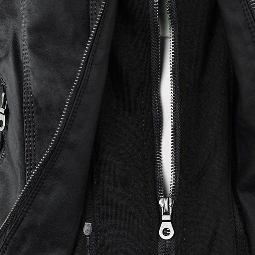 Dame Bikerjakke – Imitert Skinn – Slim Fit – Hette med Snøring – Glidelåslommer