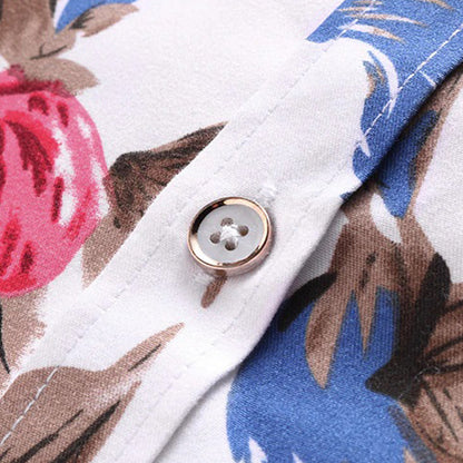 Herreskjorte - Blomstrete Design - Langermet - Klassisk Krage - Knappelukking