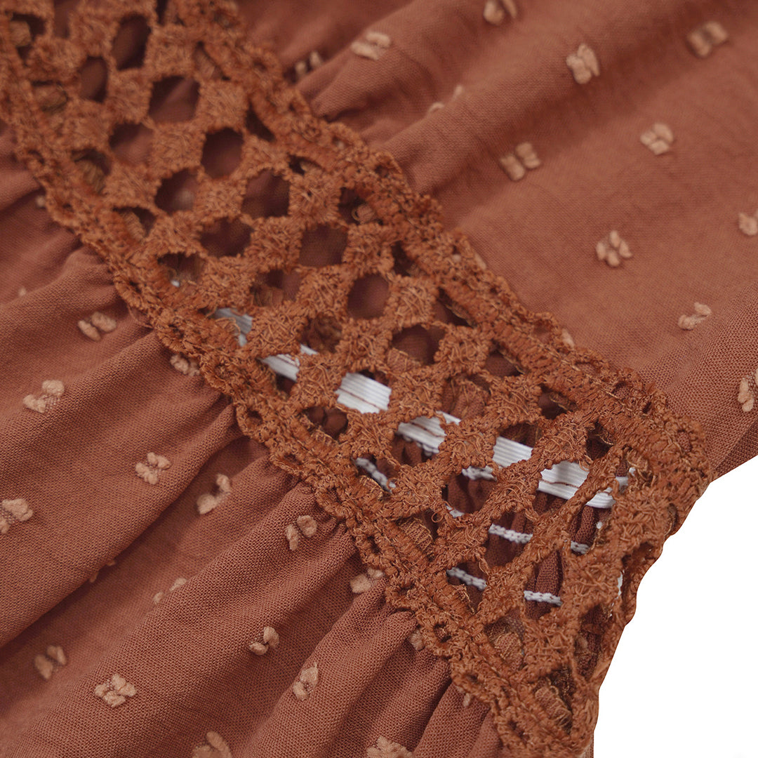Women's Dress - A-line Cut - V-neck - Short Flutter Sleeves - Elegant Empire Waist