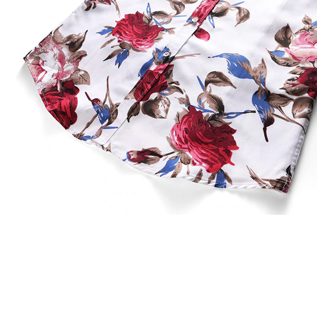 Herreskjorte - Blomstrete Design - Langermet - Klassisk Krage - Knappelukking