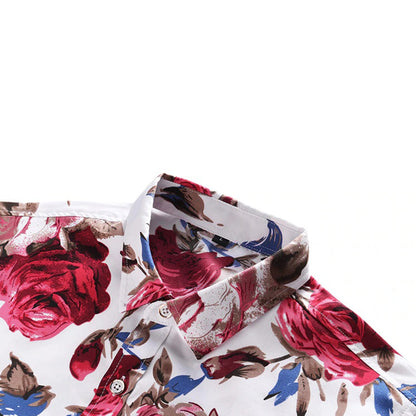 Herreskjorte - Blomstrete Design - Langermet - Klassisk Krage - Knappelukking