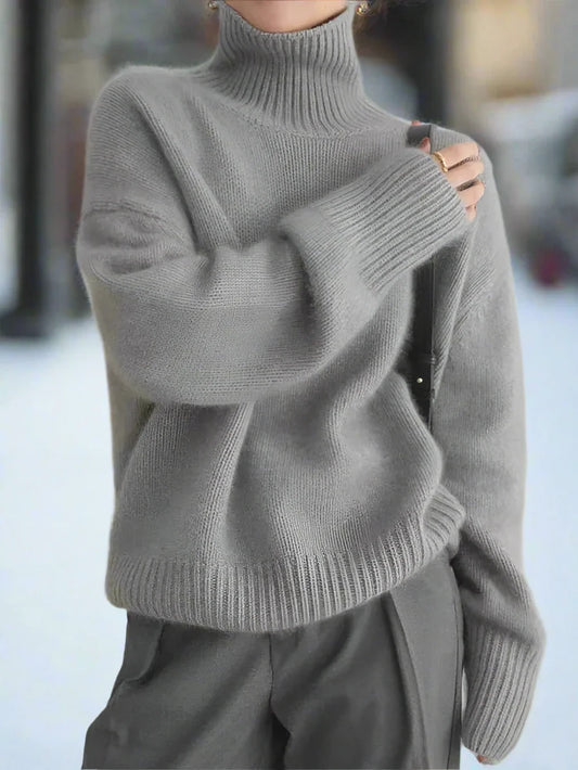 Women's Turtleneck Sweater - Soft Knit - Oversized Fit - Long Sleeves Ribbed Knit