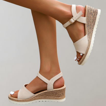 Women's Platform Sandals – Open Toe – Adjustable Strap – Padded Sole – Minimalist Design