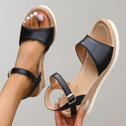 Women's Platform Sandals – Open Toe – Adjustable Strap – Padded Sole – Minimalist Design