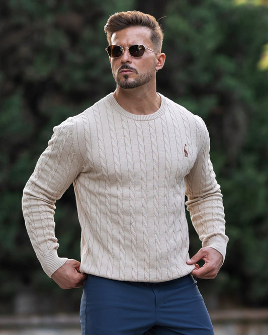 Men's Sweater – Cable Knit – Regular Fit – Ribbed Edges – Logo Detail