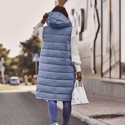 Women's Long Padded Vest – Oversized Fit – Hood – Sleeveless Quilted Comfort